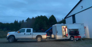 White pickup truck with trailer for E-Fresh® Machine